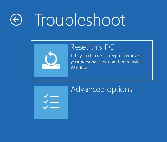Truy cập Troubleshoot > Reset this PC