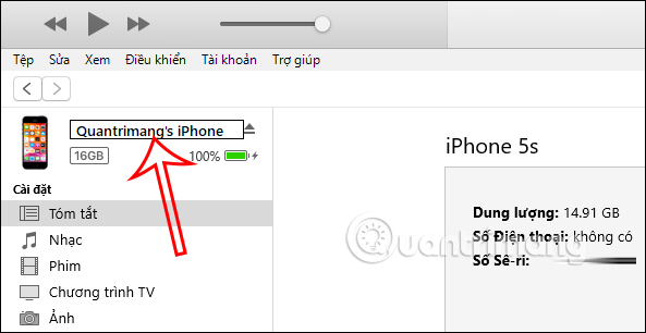 Enter new iPhone name on iTunes