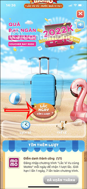 Lắc để nhận thưởng trên Lắc Vi Vu MoMo