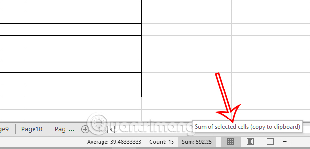 Nhấn chọn dữ liệu từ Status Bar Excel