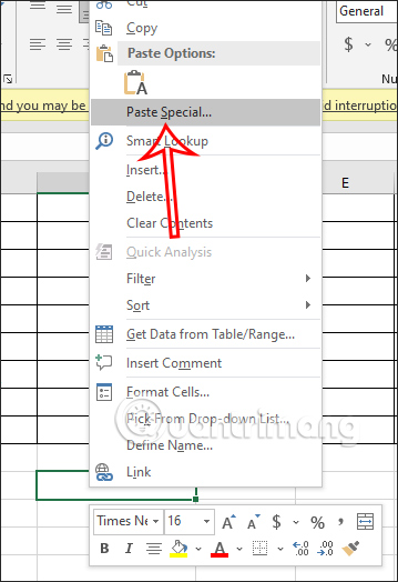 Dán dữ liệu từ Status Bar Excel