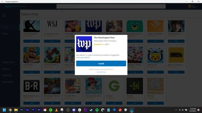 Cửa sổ Previerw của ứng dụng The Washington Post