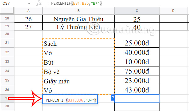 Percentif Google Sheets function percentage