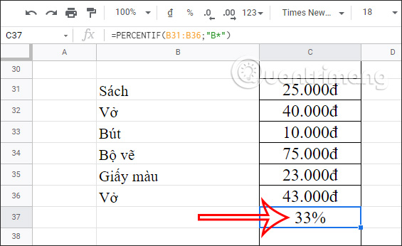 Percentif Google Sheets function percentage