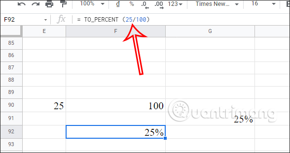 The formula is currently the percentage in Google Sheets