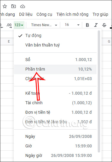 Select the percentage format in Google Sheets