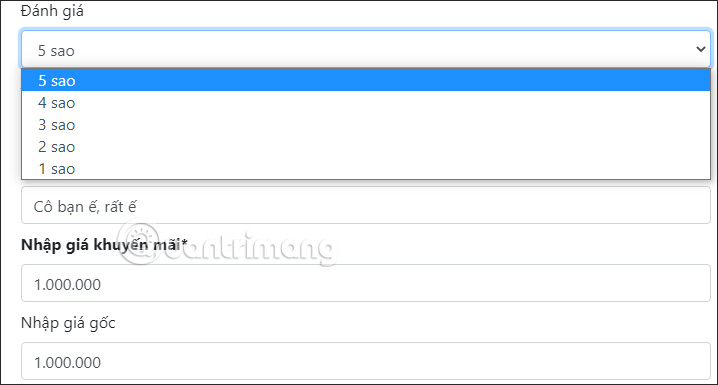 Điền thông tin sản phẩm
