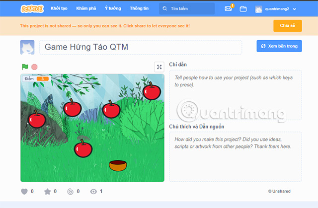 Giao diện chính của trò chơi Hứng táo