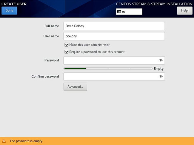 Tạo mật khẩu CentOS Stream
