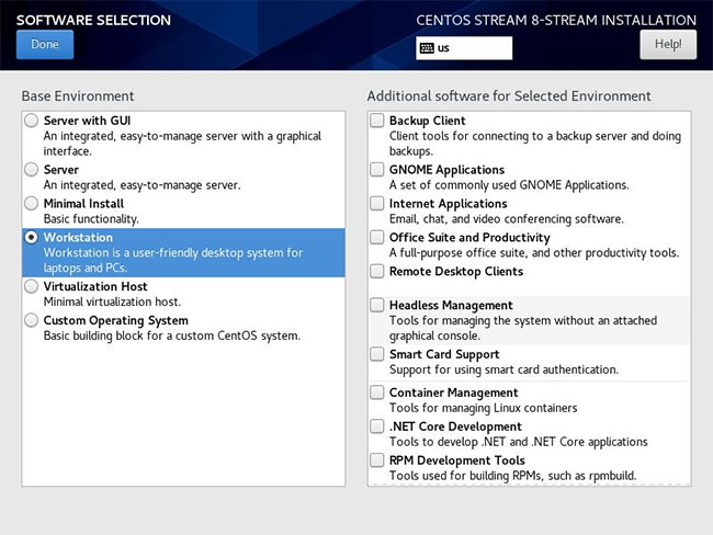 Lựa chọn phần mềm CentOS Stream