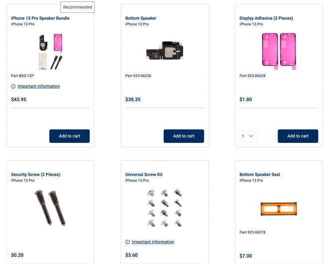 Giá của bộ linh kiện để thay loa ngoài