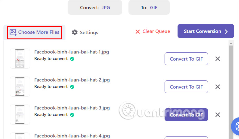 Danh sách ảnh trên Pixelied Convert