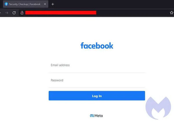 Trang đăng nhập giả mạo trông giống hệt trang Facebook thật nhằm lừa đảo người dùng cung cấp thông tin để chiếm đoạt tài khoản (Ảnh: Malwarebytes).