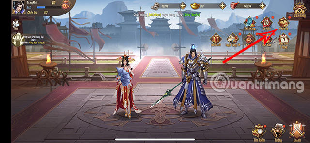 Ấn vào biểu tượng Phúc Lợi ở góc trên cùng tay phải màn hình.