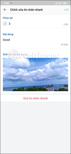 Chỉnh sửa tin nhắn nhanh Zalo