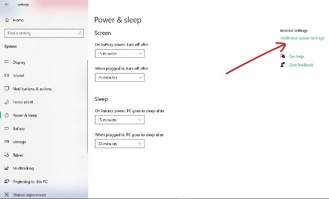 Nhấn vô Power & Sleep rồi nối tiếp nhấn vô Additional power settings