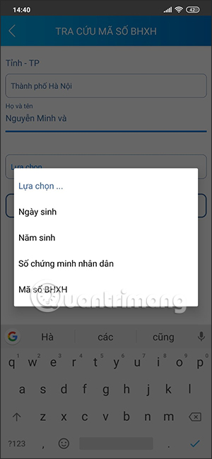 Điền ngày sinh trên VssID