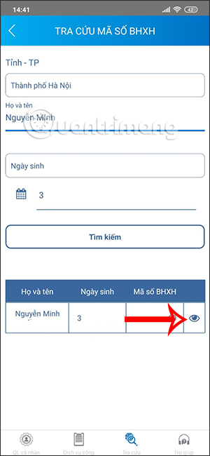 Thông tin cá nhân trên VssID
