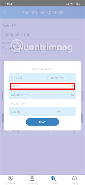 Mã hộ khẩu trên VssID