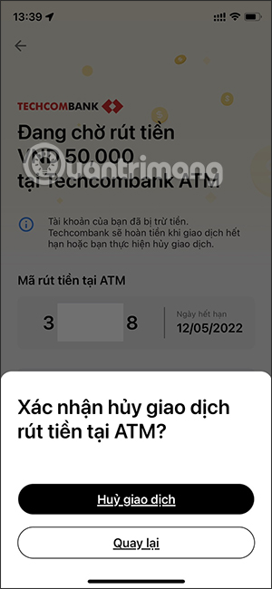 Xác nhận diệt rút chi phí bên trên Techcombank