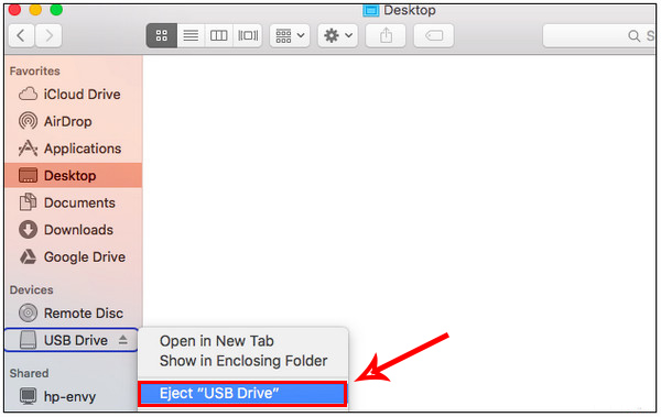 Rút USB khỏi máy bằng cách bấm vào biểu tượng Eject bên phải