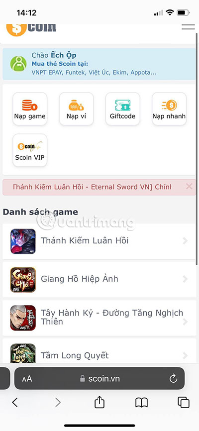 nạp thánh kiếm luân hồi internet banking