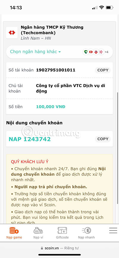 nạp thánh kiếm luân hồi bằng thẻ atm