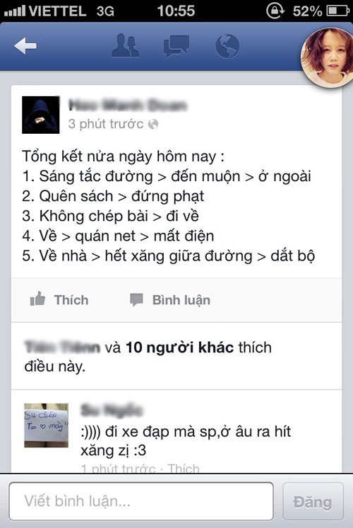 Một bạn trẻ chia sẻ những trải nghiệm không mấy vui vẻ của mình trong 12 tiếng đầu tiên của "thứ 6 đen tối". Mới có 1/2 ngày mà đã thế này rồi đấy, không biết còn điều gì xui xẻo chờ đón bạn trẻ này nữa không. 