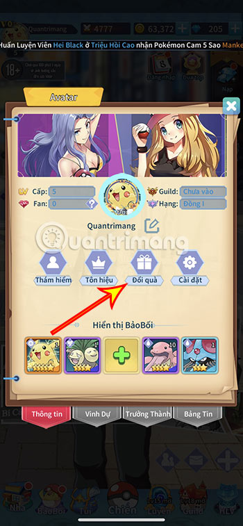 Bấm vào mục Đổi quà tại hộp thoại mới xuất hiện.