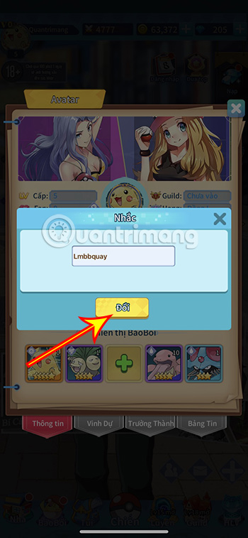 Nhập mã code Liên Minh Bảo Bối vào ô trống rồi bấm Đổi.