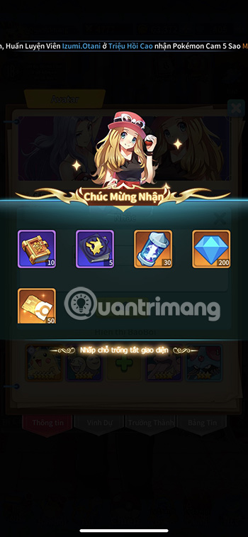 Ấn vào màn hình để hoàn tất quá trình đổi quà