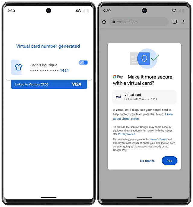Thẻ ảo trong Google Chrome