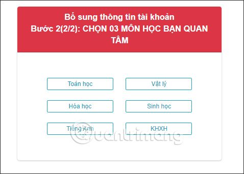 Chọn môn học quan tâm trên Moon.vn