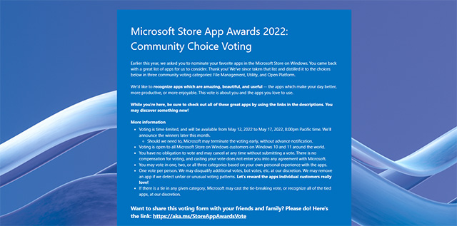 Microsoft mở cuộc bình chọn các ứng dụng Microsoft Store tốt nhất cho Windows