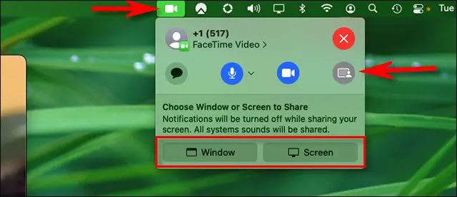 Bấm vào nút chia sẻ màn hình