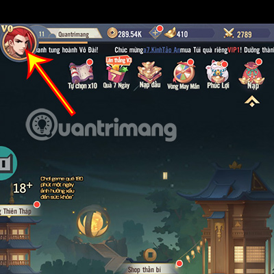 Ấn vào biểu tượng Avatar của nhân vật tại góc trên cùng bên trái của giao diện.