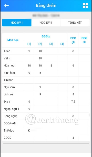 Thông báo kết quả học tập