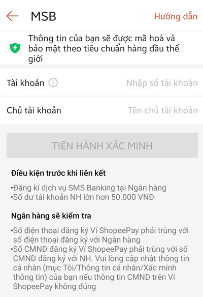 Nhập thông tin tài khoản ngân hàng