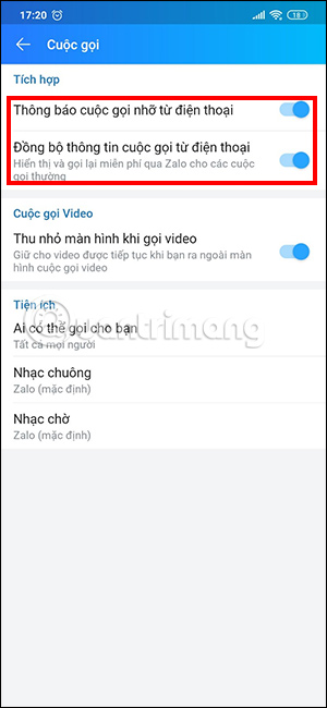 Bật thông báo gọi nhỡ Zalo