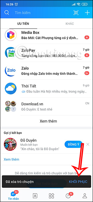 Khôi phục tin nhắn trên Zalo