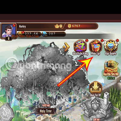 Bấm vào phần Phúc Lợi ở phía trên cùng bên phải của giao diện.