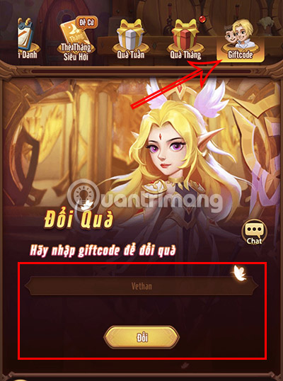 Nhập code nhận được vào khung và bấm Đổi