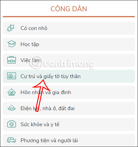 Cư trú và giấy tờ tùy thân trên Cổng dịch vụ công Quốc gia