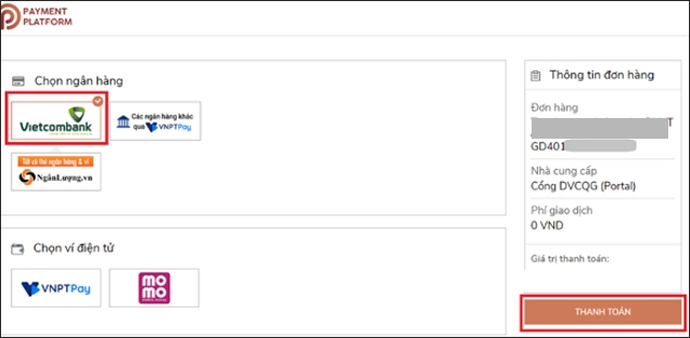 Nộp lệ phí trực tuyến làm hộ chiếu online