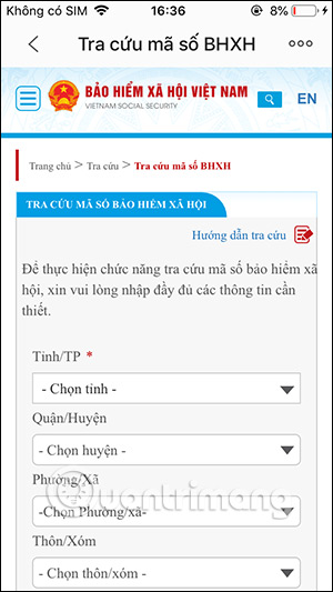 Điền thông tin nơi nộp bảo hiểm