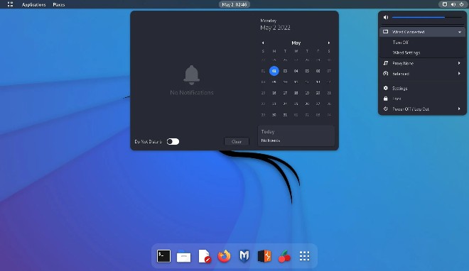 Chế độ nền tối của Kali Linux 2022.2