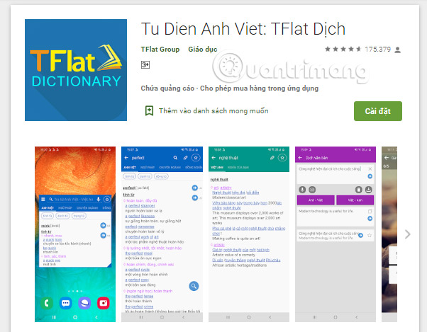 Ứng dụng từ điển Anh Việt TFLAT