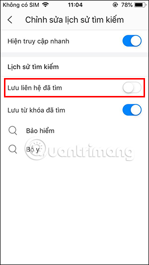 Xóa lịch sử tìm kiếm Zalo