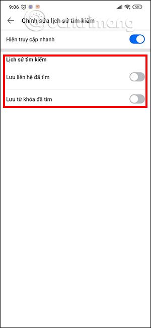Tắt chế độ lưu lịch sử tìm kiếm Zalo