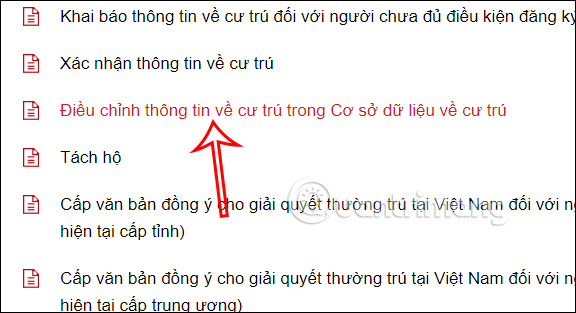 Điều chỉnh thông tin về cư trú trong cơ sở dữ liệu về cư trú